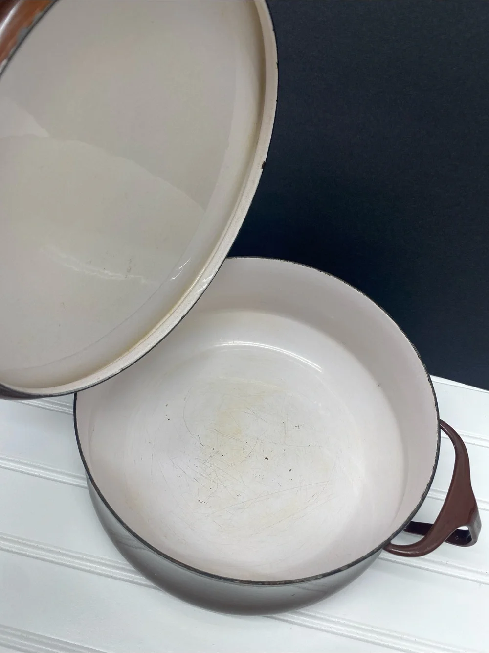 Dansk Brown Enamelware Casserole Covered Pot Trivet Top Ihq France 1956